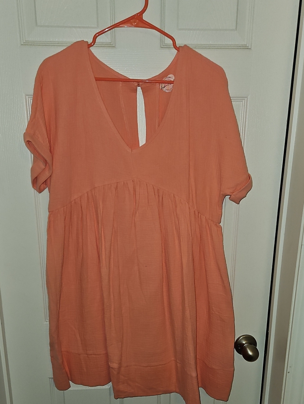 Women’s Coral V-Neck Babydoll Dress